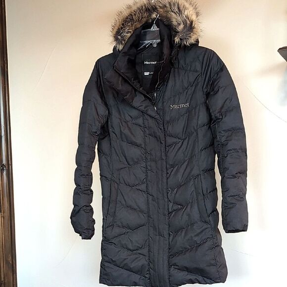Marmot Strollebridge Women's Black Down Coat Faux Fur Size Small - Picture 2 of 13